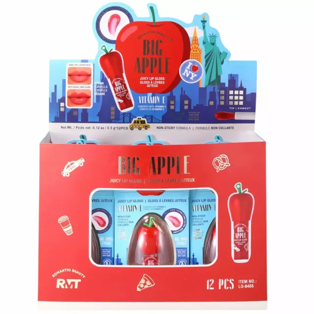 Romantic Beauty Big Apple Juicy Lip Gloss - Wholesale Display 12 Units (LO-8488)