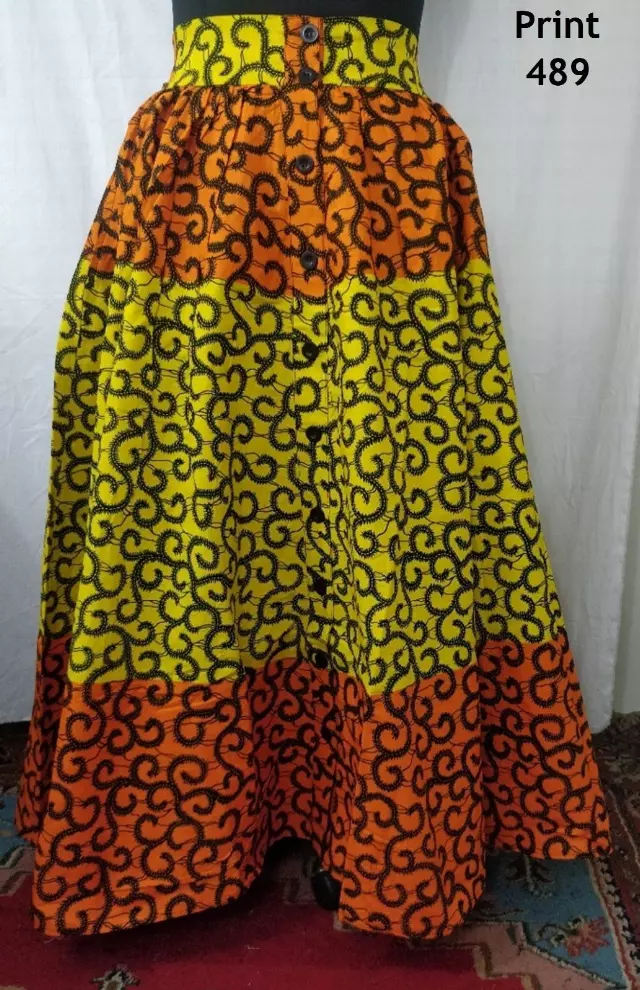 9053 - Button Down 8 Panel Authentic African Skirt (3 PCS PRE-PACK) ON SALE - $18 Each — One Size (4 - 24) / Print-489