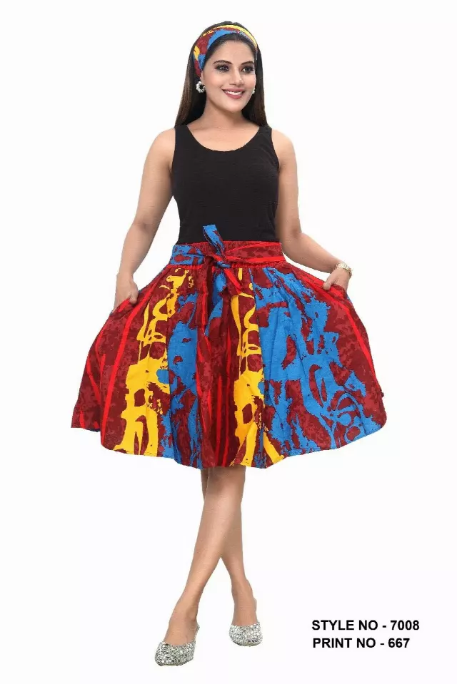 7008SK - NEW PRINTS ALERT - Elastic Short African Print Skirt - 24" - (3/pk) - Free Size - $15.00 Each — Free Size / Print-667