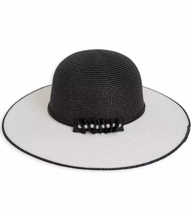 Magid Pearl Color Block Straw Floppy Hat — WHITE