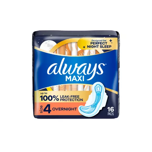 Always Maxi Night Pads with Wings, Size 4, Unscented – 6ct (Pack of 16)