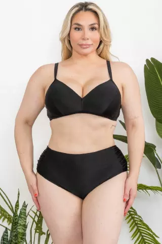 H3036 Plus-Size High-Waisted Bikini — Black