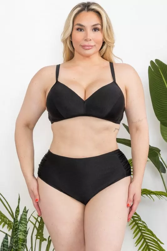 H3036 Plus-Size High-Waisted Bikini — Black