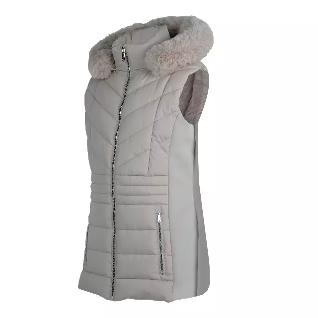 Women’s Solid Berber Lined Puffer Vest with Detachable Faux Fur Hood and Expandable Sides - Style #HDLV01-$14.00/Unit 12 PC — S-XL (WHOLESALE) / Sand