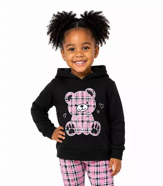 GIRLS PINK Pink Plaid Teddy Bear Hooded Fleece Legging Set-7313502