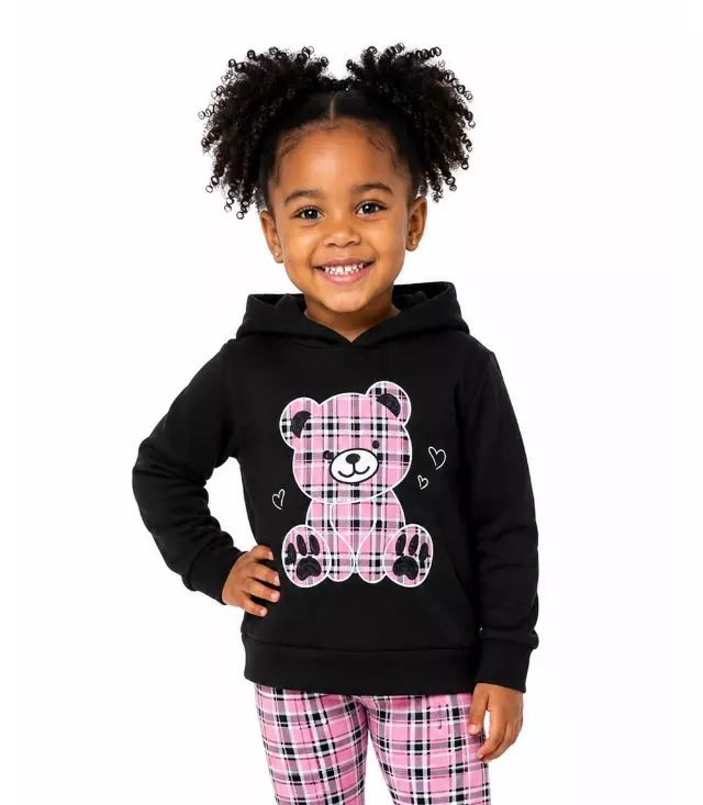 GIRLS PINK Pink Plaid Teddy Bear Hooded Fleece Legging Set-7313502
