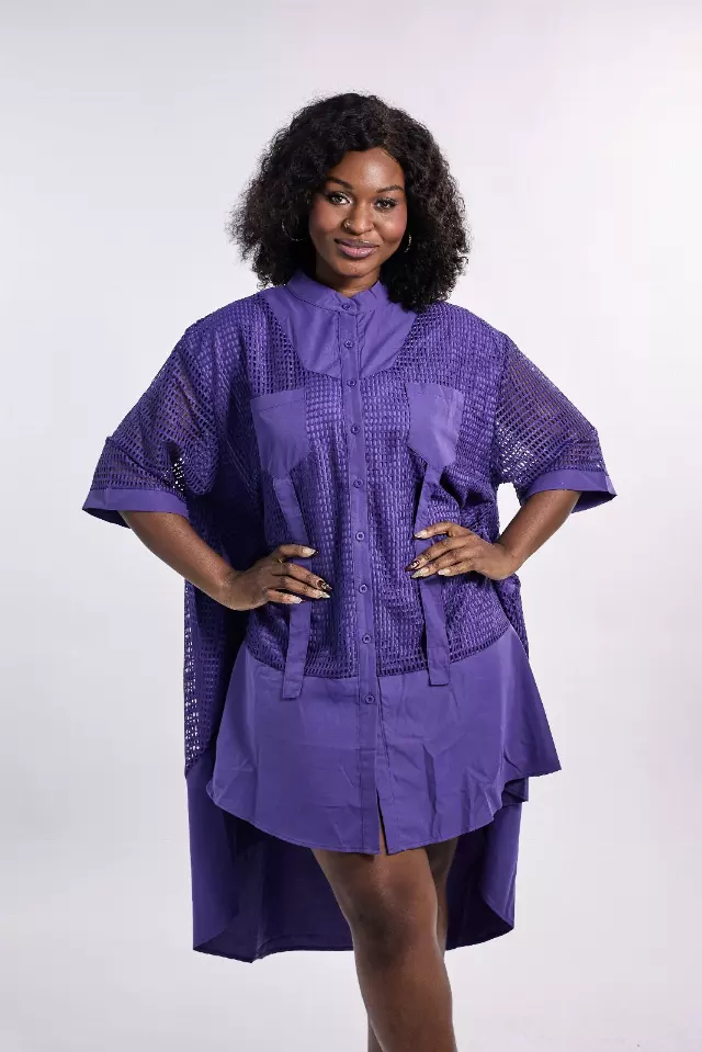 26048 -Mesh Fabric Hi-Low Dress - $25.00 Each (3 pcs per pack) — Free Size / Purple