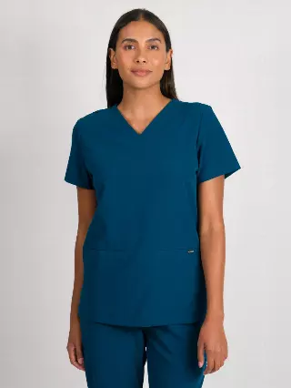 Sofia | Slim 3 Pocket Scrubs Top — Caribbean Blue / 2XL