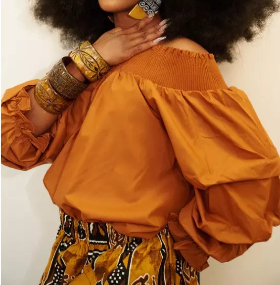 CHH-17068- Off-the-Shoulder Top with Ruffled Sleeves - One Size (12-PCS PRE-PACK)$13 Each — One Size (4-22) / Mustard