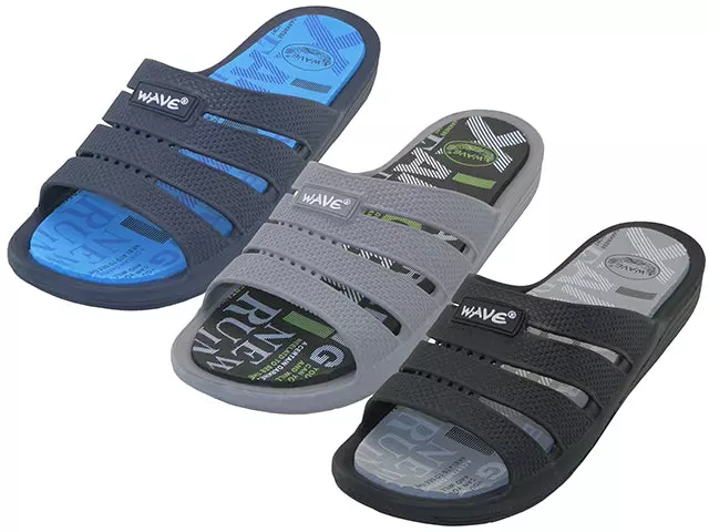 M7755 - Wholesale Men's "Wave" Soft Rubber Shower Slides Sandals