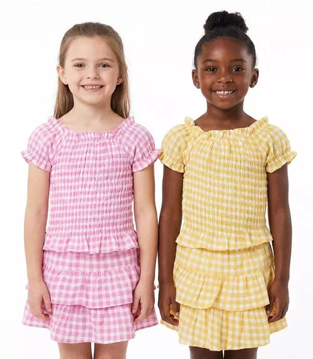 GIRLS PINK Textured Woven Smocked Top with Skirt Set - 2406802
