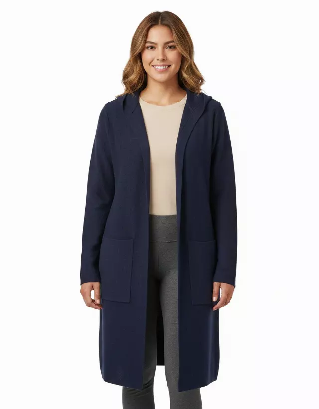 Hooded Cardigan with Front Pockets — Navy / S-M-L-XL-2XL