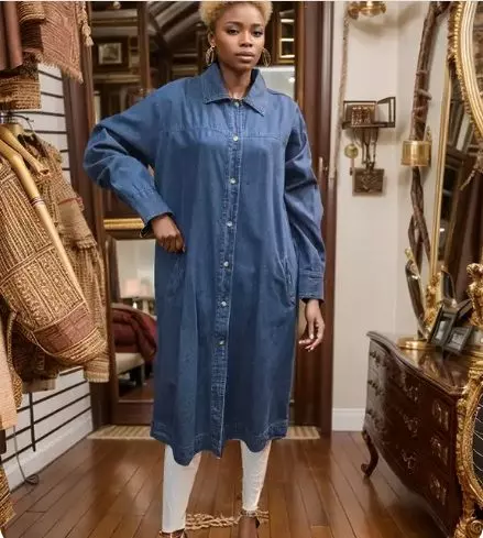 7858D - Denim Button Down Short Dress - Long Sleeves $25.00 Each