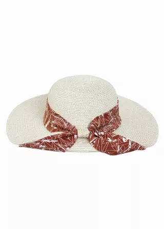 Magid Printed Ribbon Straw Floppy Hat — NATURAL