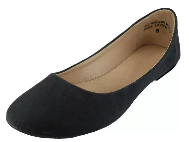 W8600L - Women's "Easy USA" Micro Suede Upper Stylish Ballet Flat Shoes — Black (W8600L-B) / 6-11 Assorted