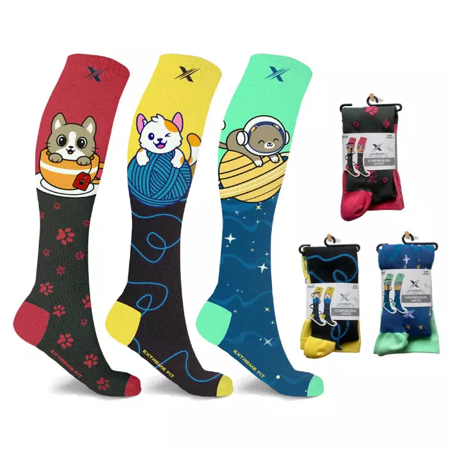 Pet Love Fun Expressive Knee High Compression Socks - 3 ASST STYLES — Large/XL