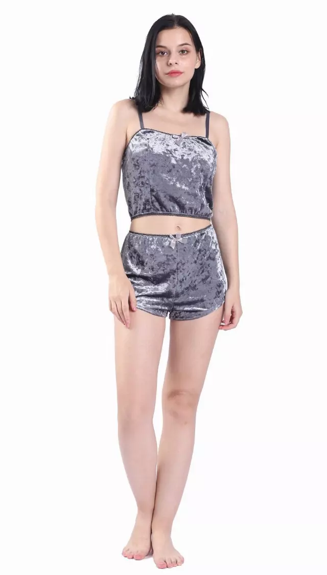 Women's Velour Top and Short Set- Style #LJS603-$6.90/Unit - 12 PCS/CASE - PLEASE SEE DESCRIPTION — Charcoal