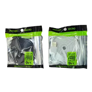 Charging Cable USB to Micro USB Flat 9FT - 4 Pieces Per Pack 20616