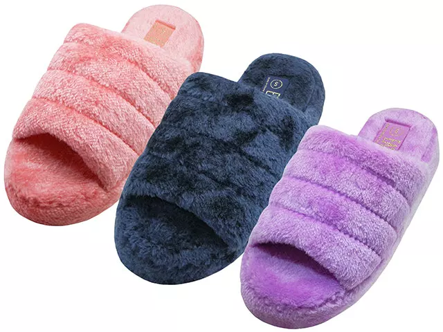 S731L-A - Wholesale Women's "Easy USA" Heavy Plush Open Toe Open Back House Slippers
