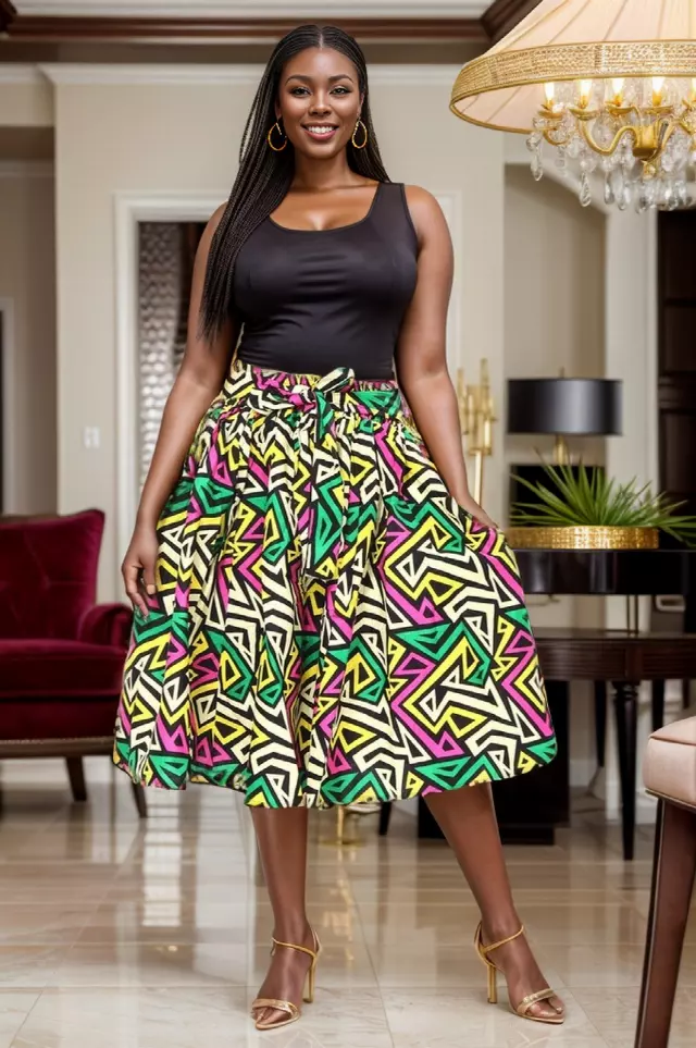 7012 - NEW PRINTS!! African Print Mid Length Skirt 28" (3/pk_ Free Size - $18.00 Each — One Size / Print-571