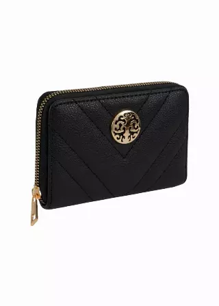 Rebecca & Rifka Quilted Pebble Chevron Medallion Zip Indexer Wallet — BK/GD