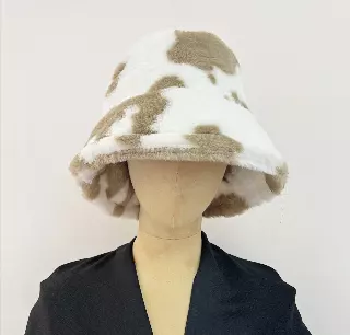 HX608 Pattern Faux Fur Bucket Hat — Camel
