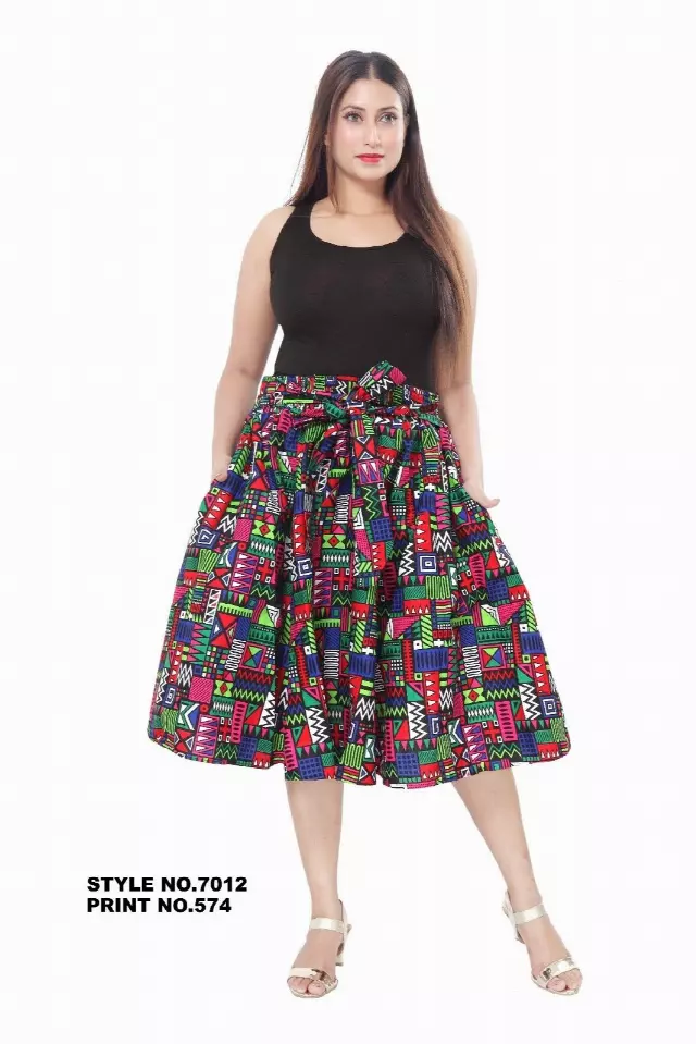 7012 - African Print Mid Length Skirt 28" (3/pk_ Free Size - $18.00 Each — One Size / Print-574