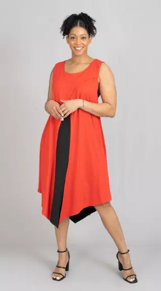 22153 - ON SALE!! Women's Knit Sleeveless Two Tone Dress - (3-PCS PRE-PACK) ($10 Each) — One Size (4-22) / Red/Black