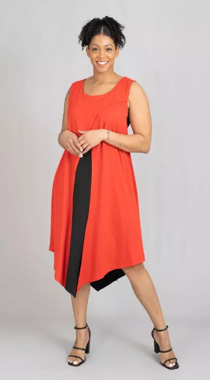 22153 - ON SALE!! Women's Knit Sleeveless Two Tone Dress - (3-PCS PRE-PACK) ($10 Each) — One Size (4-22) / Red/Black