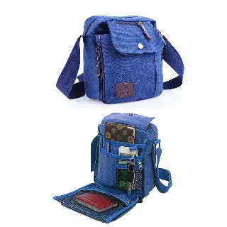 Multifunctional Canvas Sport Crossbody Shoulder Bag — Blue