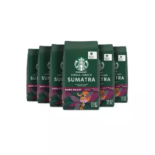 Starbucks Sumatra Whole Bean Coffee, Dark Roast, 12oz (6-Pack) - 100% Arabica