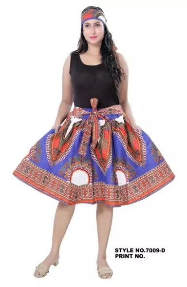 7009 - Ankara Skirt Dashiki Print African Wax Skirt (3-PCS PRE-PACK) - $15.00 Each — One Size (4-18) / Royal Blue/White / 3-Pcs Per Pack