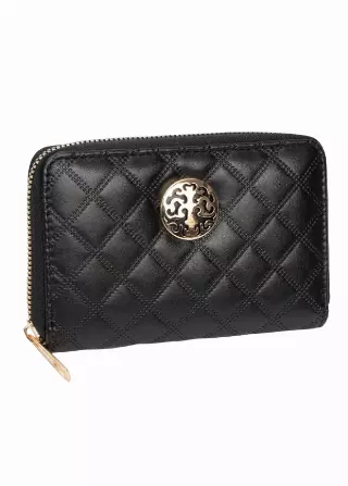 Rebecca & Rifka Smooth Diamond Quilt Medallion Zip Indexer Wallet — BK/GD