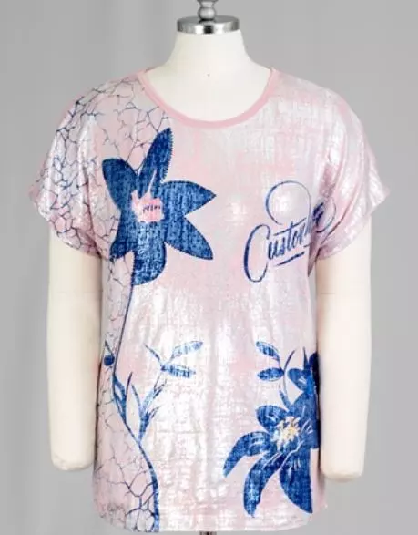 CHH19055...58- Shimmer Knit Graphic Plus Size Top - Various Prints - Plus Size (3-PCS PRE-PACK) ($10 Each) — 3-Pcs PRE-PACK / Flower