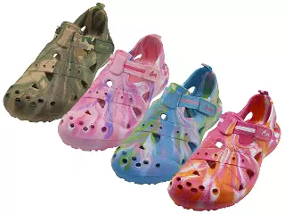S2910L-TD - Wholesale Women's Super soft Comfortable Tie-Dyed Velcro Sandal Clogs — Assorted - Pink, Khaki, Fuchsia & Turquoise (S2910L-TD) / 5-10 Assorted