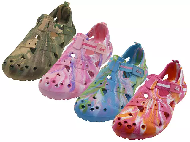 S2910L-TD - Wholesale Women's Super soft Comfortable Tie-Dyed Velcro Sandal Clogs — Assorted - Pink, Khaki, Fuchsia & Turquoise (S2910L-TD) / 5-10 Assorted