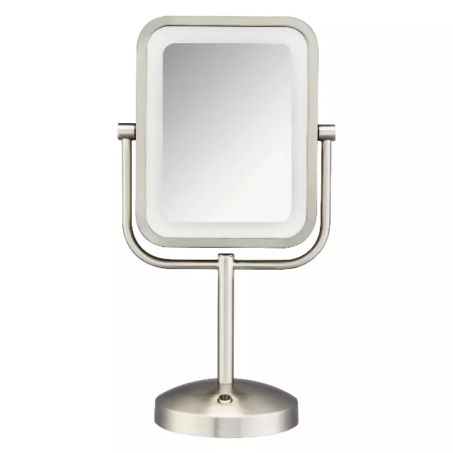 Conair Lighted Makeup Mirror, LED Vanity Mirror, 1X/8X Magnifying Mirror, Battery Operated in Brushed Nickel