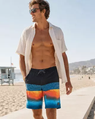 Men's Board Shorts - Gradient Stripe - Blue