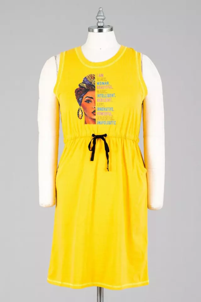 CHH-21036 Tie-waist Graphic Dress - One Size (6-PCS PRE-PACK- 6 Assorted Colors) NOW ON SALE!!! ($5.00 Each)