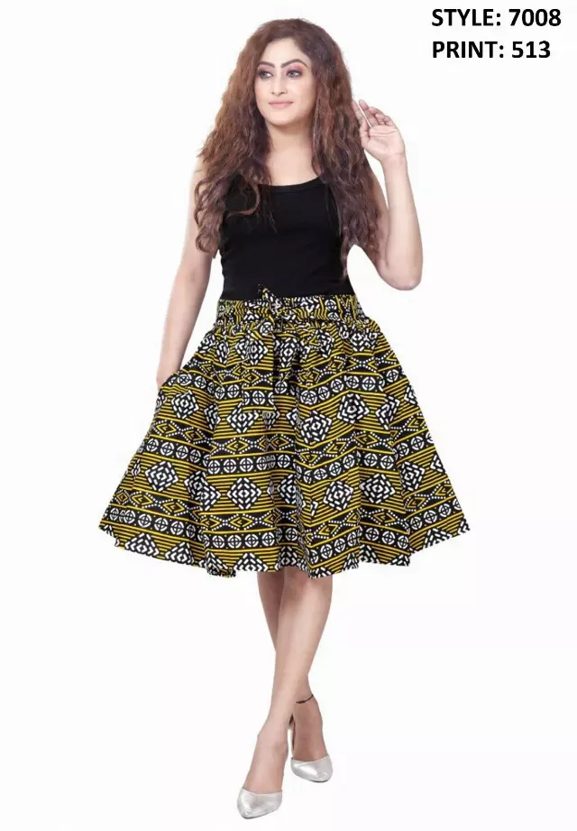 7008SK - NEW PRINTS ALERT - Elastic Short African Print Skirt - 24" - (3/pk) - Free Size - $15.00 Each — Free Size / Print-513