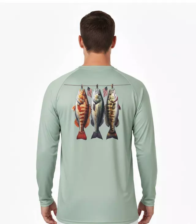 Men Performance L/S Top Fish on Hook Design USA Flag - 7643109