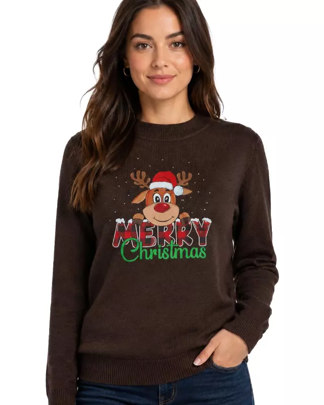 Crewneck Merry Sweater — Brown / S/M-L/XL