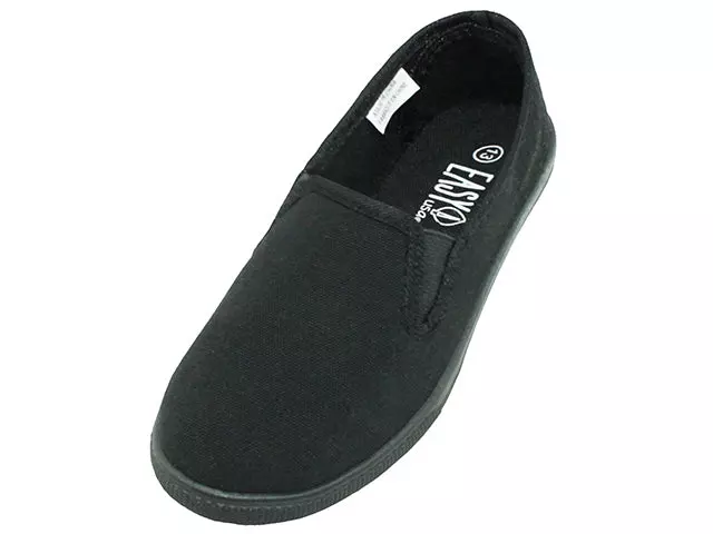 S316G - Children's "Easy USA" Slip on Twin Gore Canvas Shoes — All Black (S316G-BB) / 11-4 Assorted