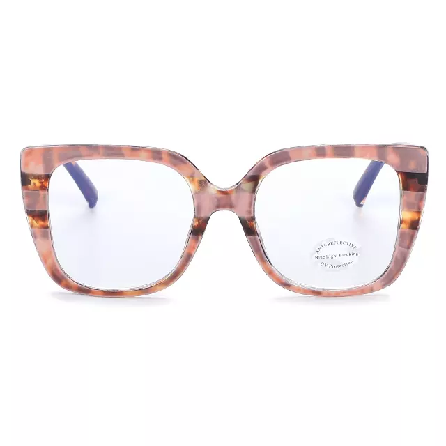 Women's Oversized Square Blue Light Glasses with Tortoise Print Side Temples P10986-BLB