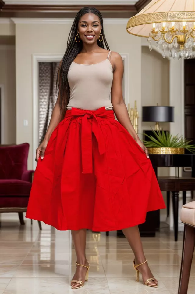 7012S - Mid Length Skirt 28" (3/pk_ Free Size) $12.50 Each — PLUS SIZE / RED