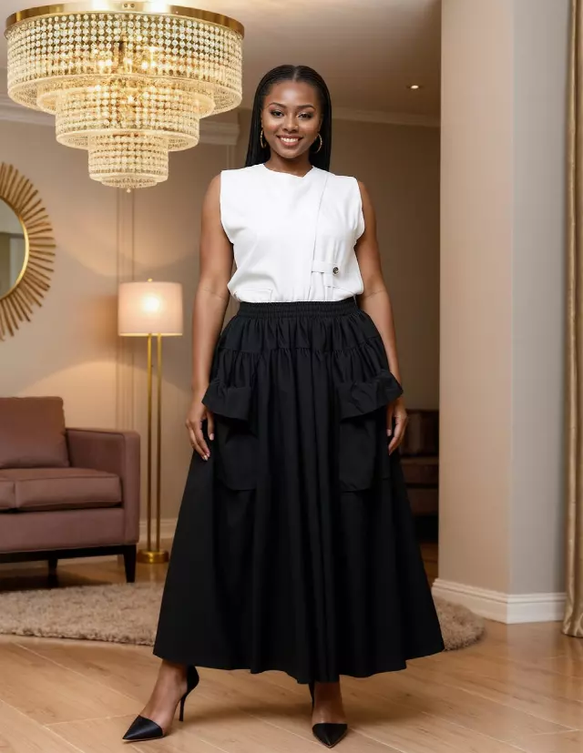 26057 - Women's Maxi Pocket Skirt - $20.00 Each (3 pcs per pack) — Free Size / Black