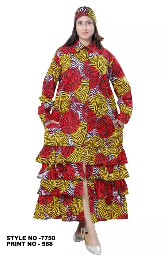 7750 -Button Down Ruffle Dress - $25.00 Each — Free Size / Print-568