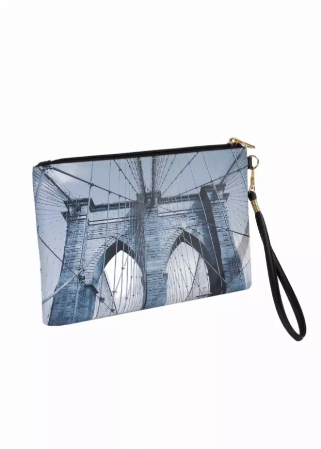 Rebecca & Rifka Brooklyn Bridge Print Zip Wristlet