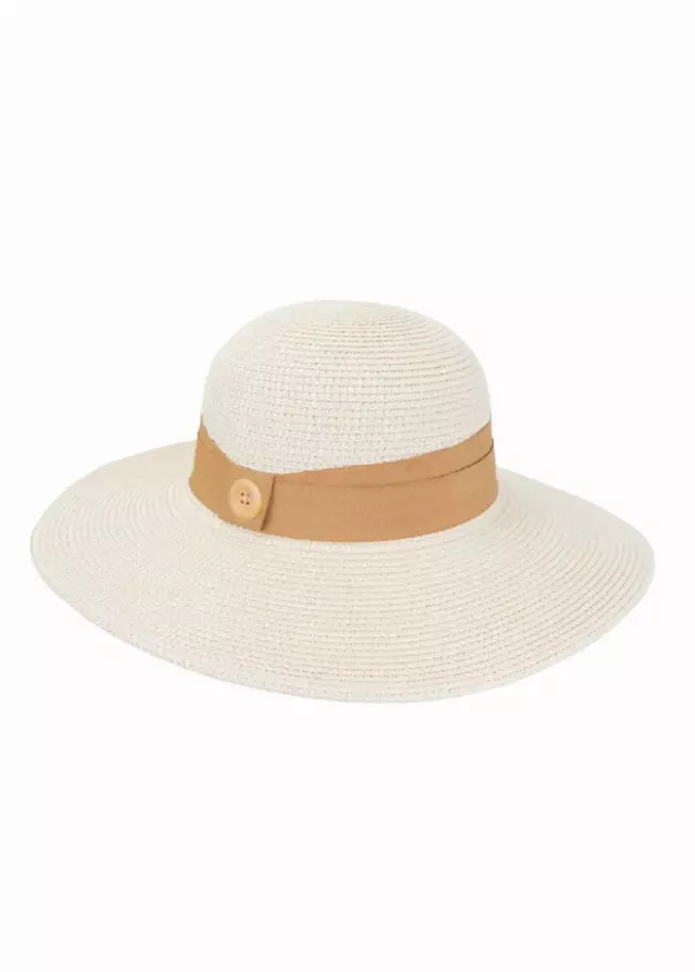 Magid Straw Button Ribbon Floppy Hat — NATURAL