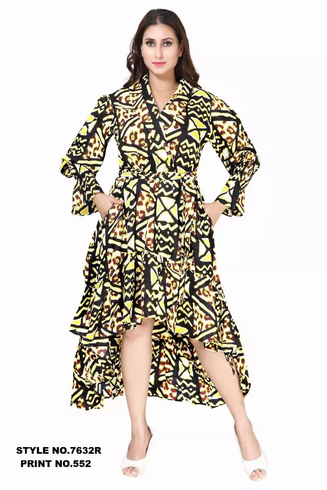 7632R - ON SALE!!! African Print Hi-Low with Ruffle Dress - (3/pk) - Free Size - $12.50 Each — Free Size / Print-552